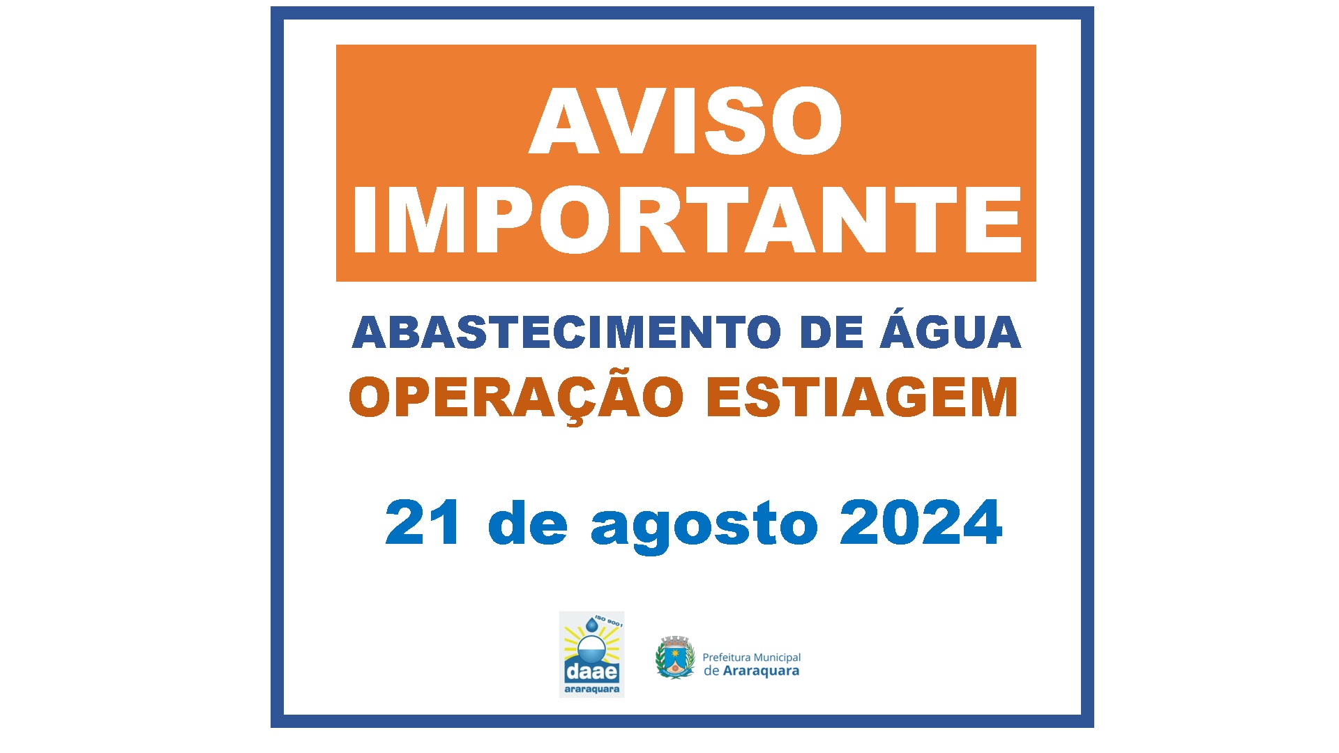 Leia mais sobre o artigo DAAE INFORMA INTERRUPÇÃO NO ABASTECIMENTO