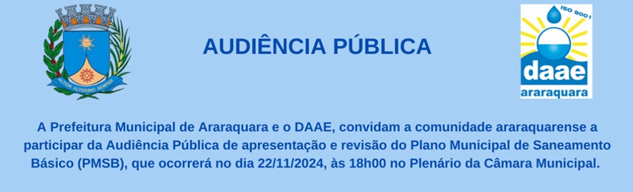 Leia mais sobre o artigo CONSULTA E AUDIÊNCIA PÚBLICA PARA REVISÃO DO PLANO MUNICIPAL DE SANEAMENTO BÁSICO